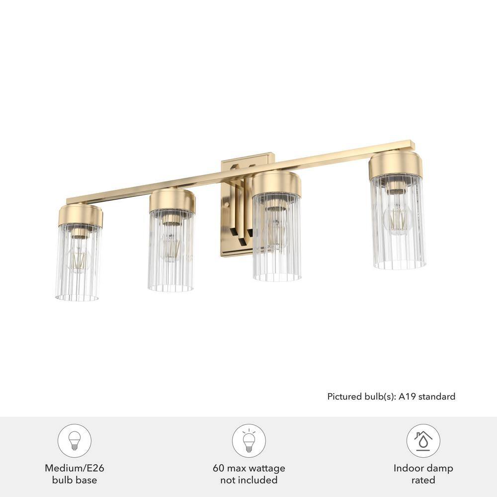 Gatz Alturas Gold 4-Light Fluted Glass Vanity Fixture