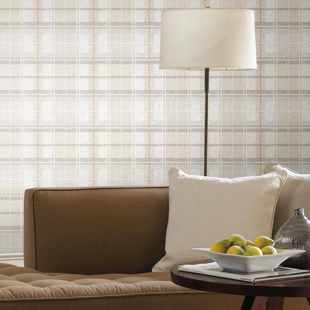 Beige Tweed Plaid Peel and Stick Wallpaper Roll