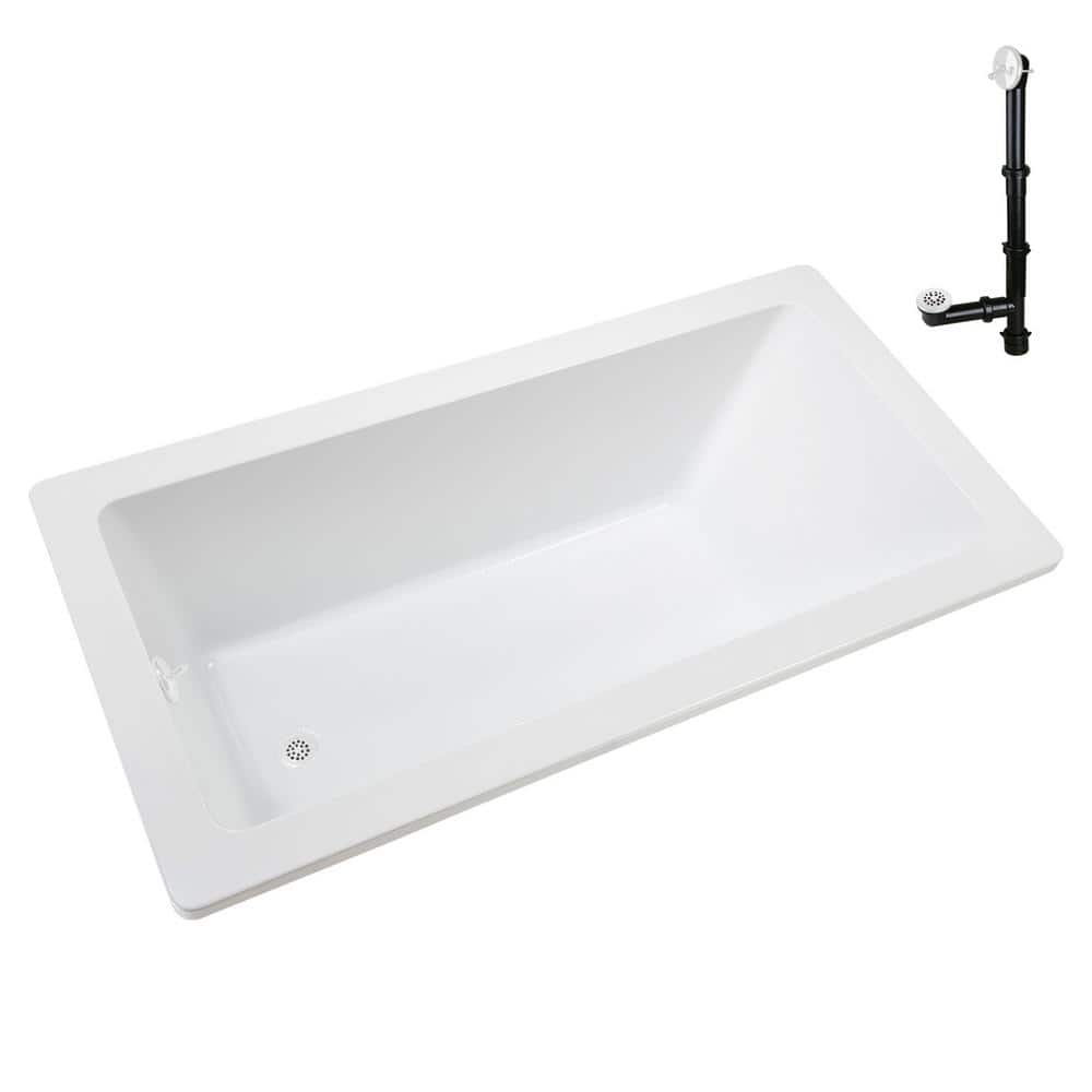 60" x 32" Glossy White Acrylic Soaking Drop-In Bathtub