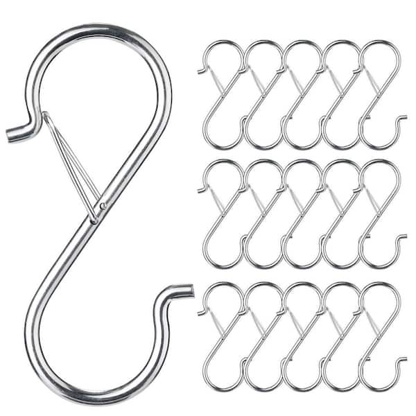 3.5 in. Silver Alloy Steel S-Shaped Outdoor Hanging Hooks with Safety Buckle(17-Pack)