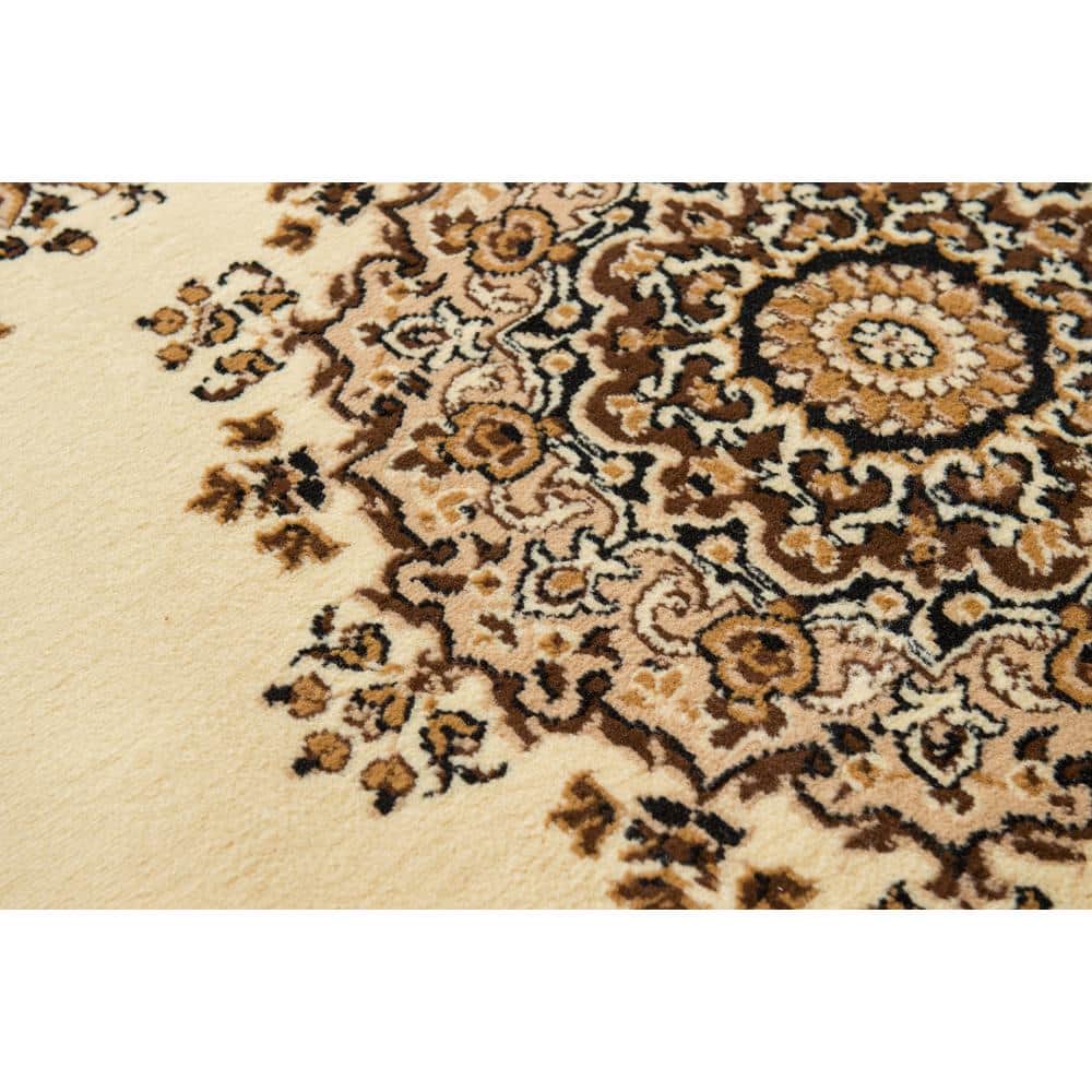 Ivory and Brown Synthetic Rectangular 5' x 7' Area Rug