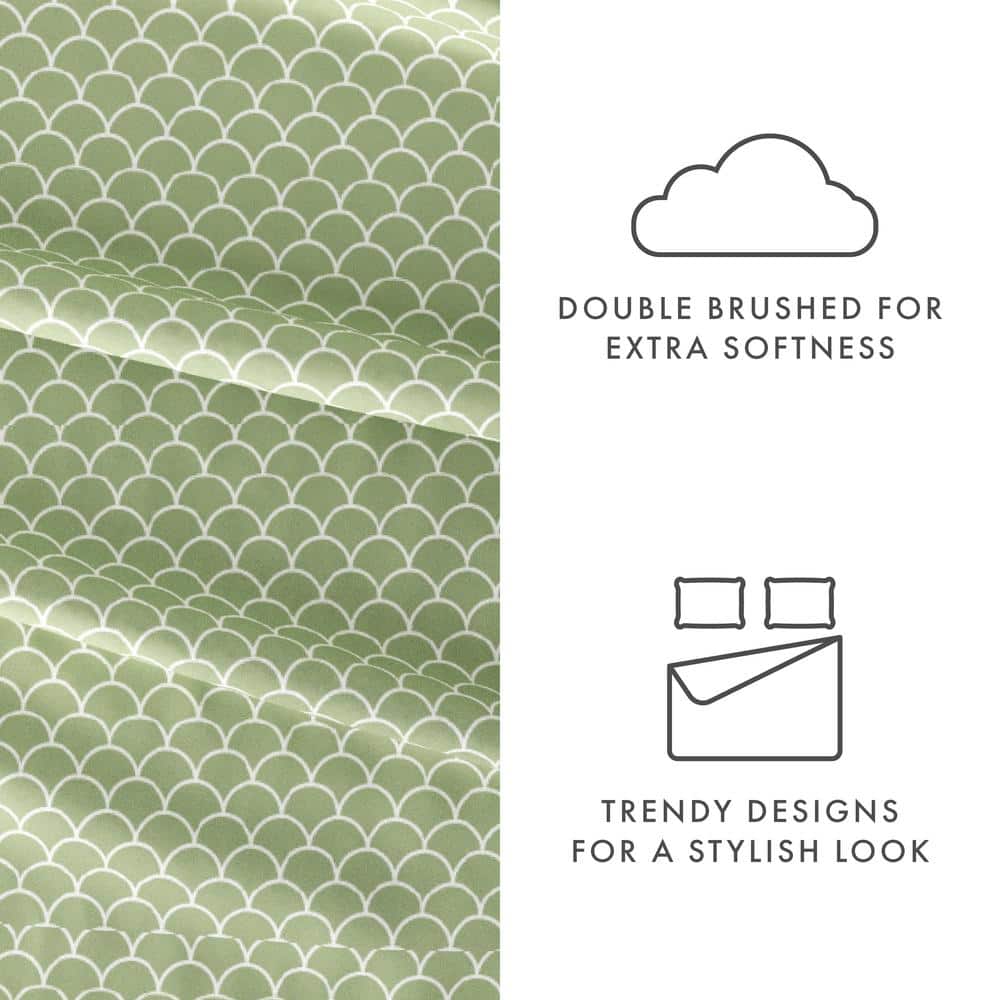 Sage Scallop Print King Deep Pocket Sheet Set