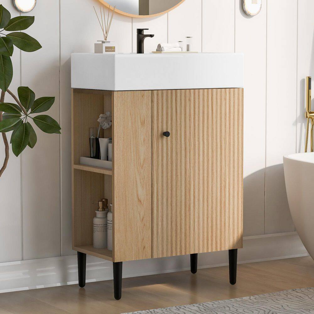 21.6 in. Single Sink Freestanding Wood Bath Vanity with White Ceramic Top and Left Side Storage price history on PriceWatchPro