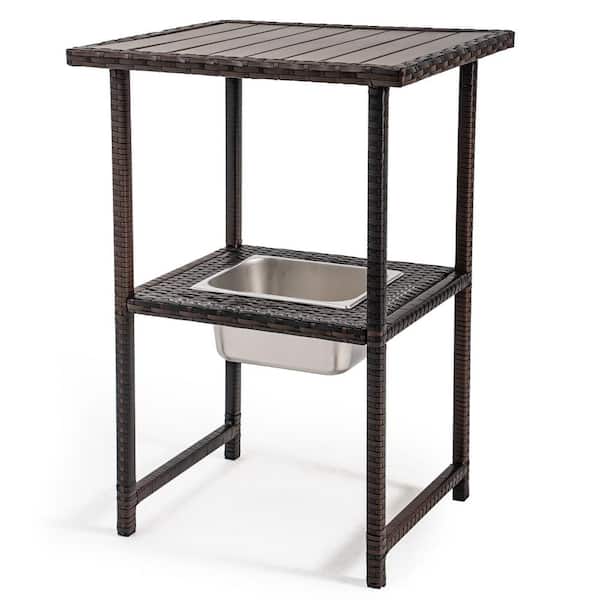 Unbranded Sundale Outdoor 36" High Wicker Bar Table with Ice Bucket, Brown