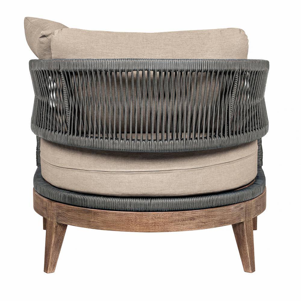 Orbit Eucalyptus Wood Outdoor Chair with Gray Rope and Taupe Cushions