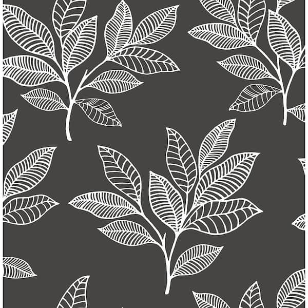 Dark Grey and White Stylized Leaves Vinyl Peel and Stick Wallpaper Roll (Covers 30.75 sq. ft.)
