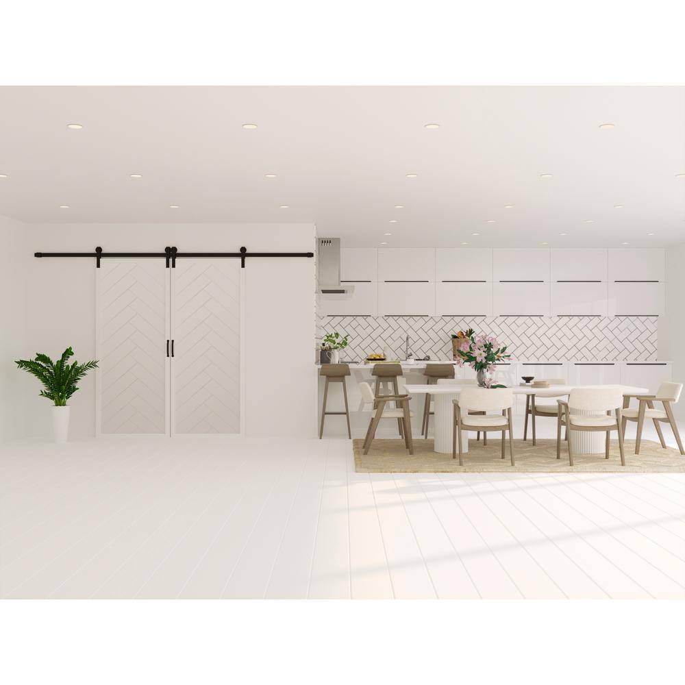 36 in. x 84 in. Herringbone White Solid Wood Double Sliding Barn Door Kit