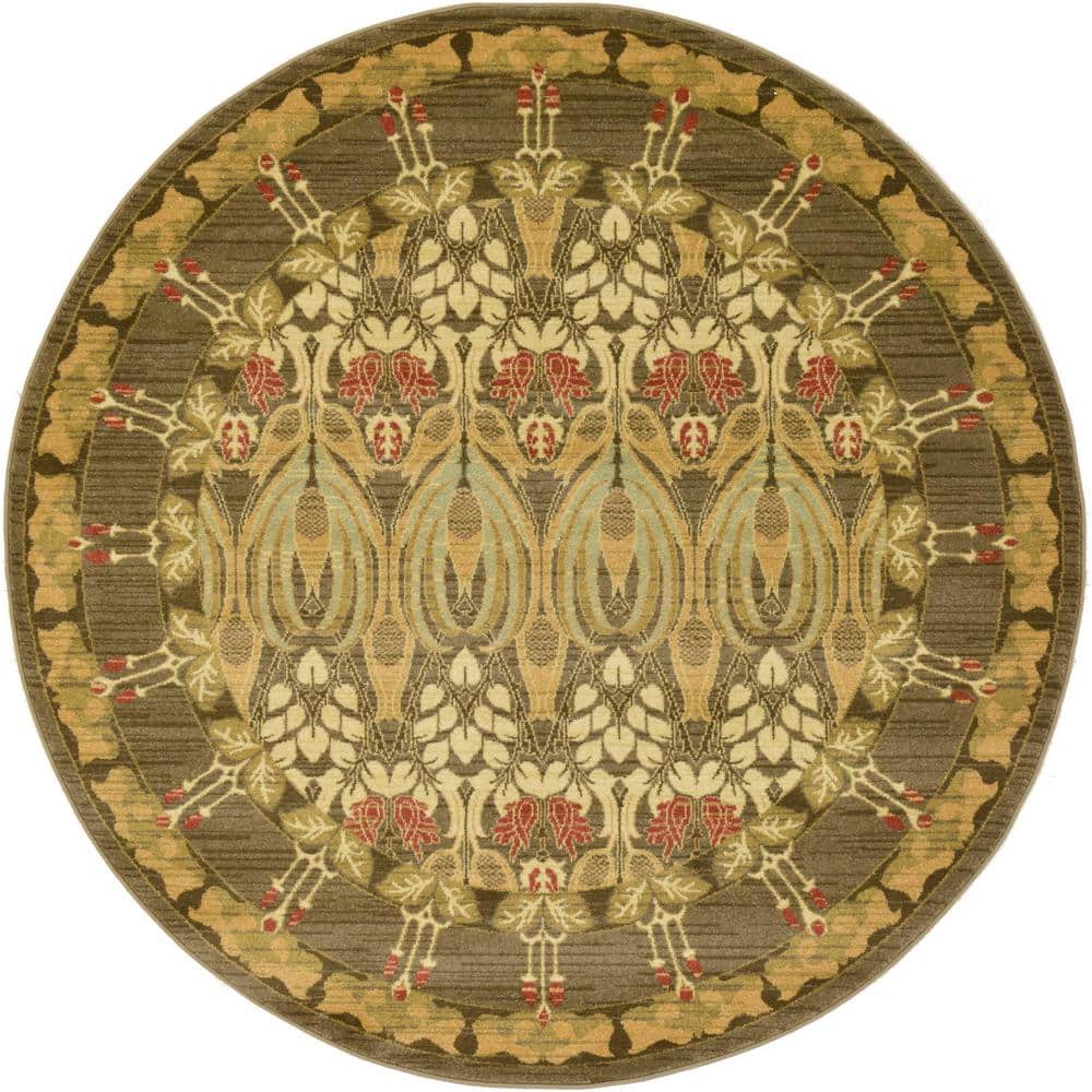Unique Loom Edinburgh Carnation Brown 6' 0 x 6' 0 Round Rug 3116701