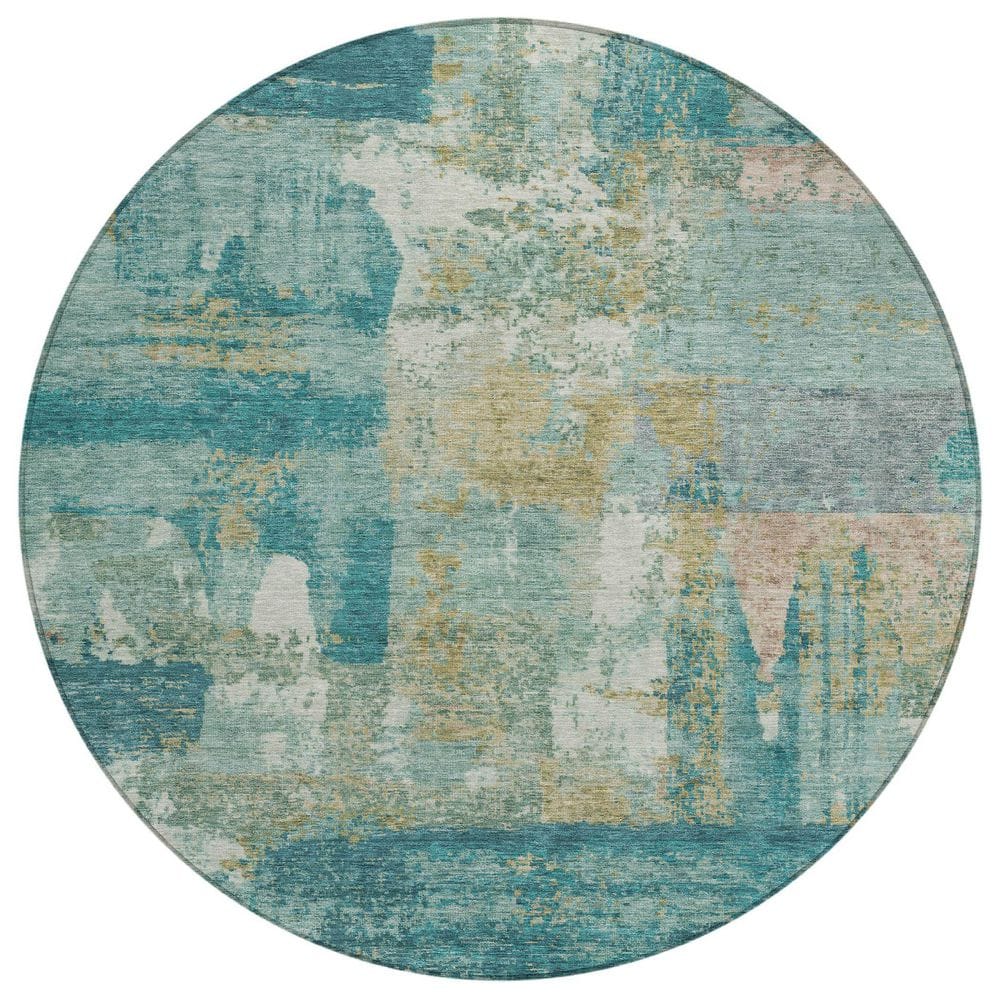 Chantille Machine Washable Indoor/Outdoor Abstract ACN2147 Teal 8 ft. x 8 ft. Area Rug price history on PriceWatchPro