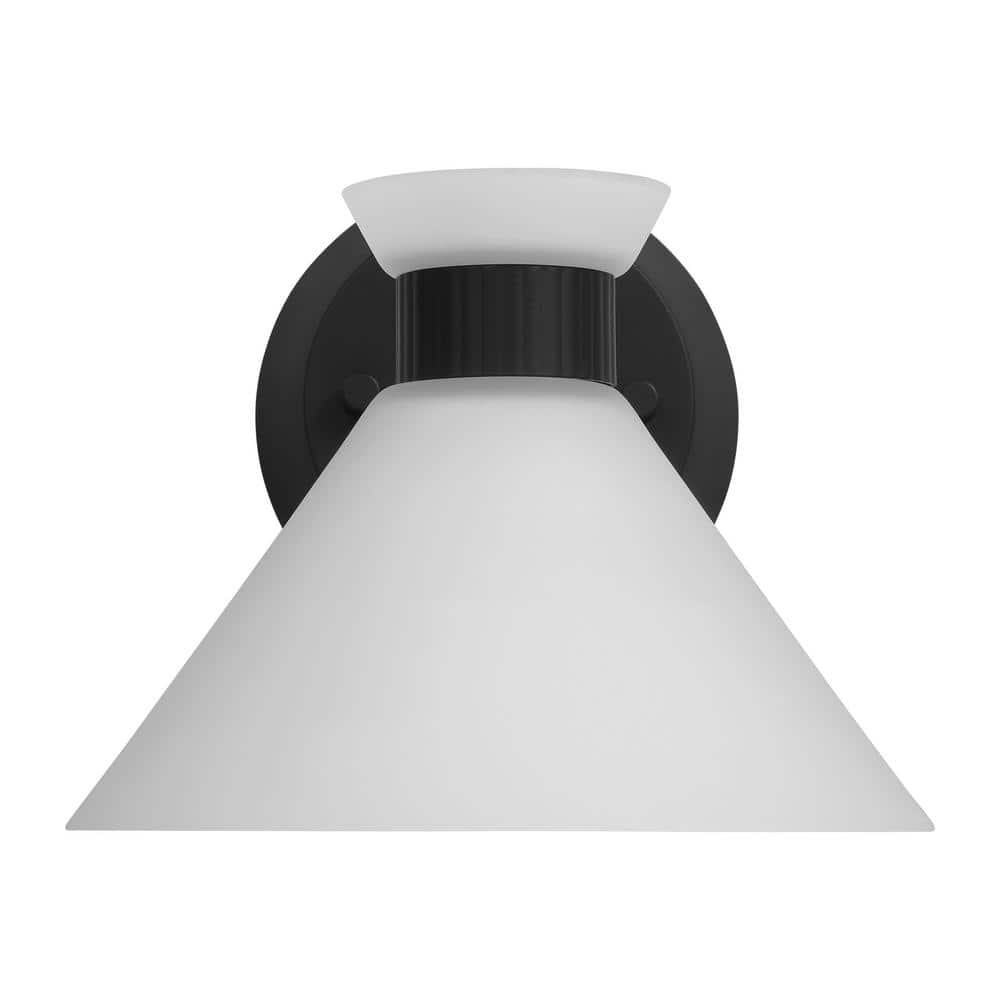 Midnight Black 1-Light Sconce with Etched Glass Shade