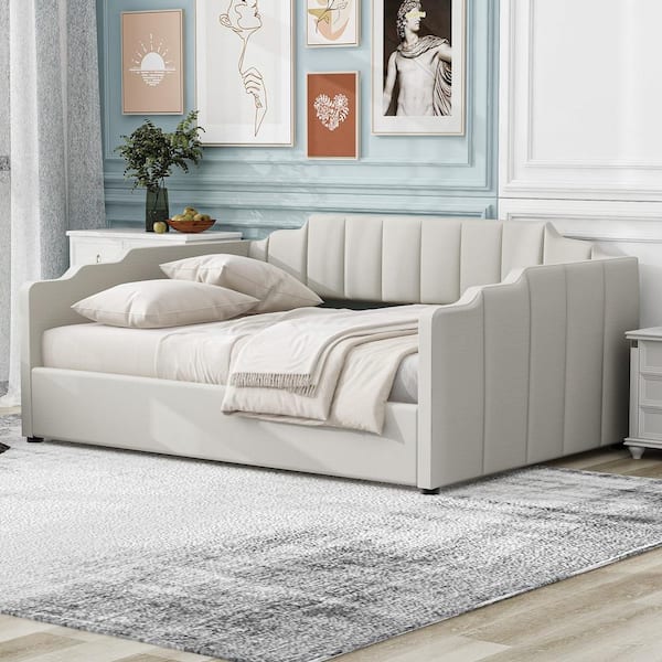 Polibi Beige Full Upholstered Daybed with Underneath Storage