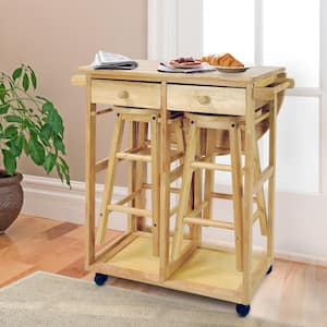 Natural Breakfast Cart with Drop-Leaf Table