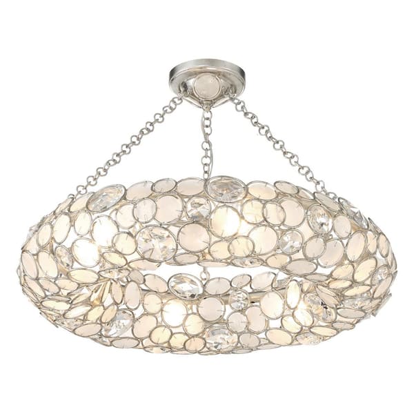 Palla 24 in. 6-Light Antique Silver Semi Flush Mount