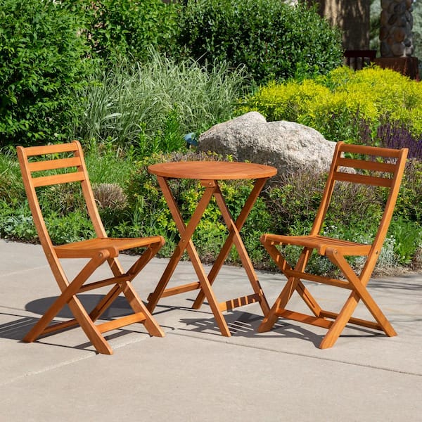 Unbranded Eucalyptus 3-Piece Round Natural Oil Wood Outdoor Bistro Set