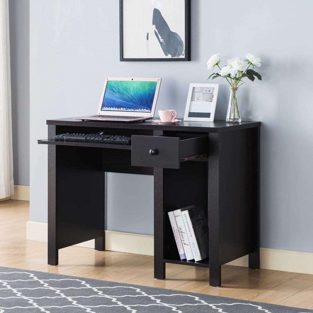 39 in. Black 1-Drawer Computer Desk with Keyboard Tray and Lower Shelf