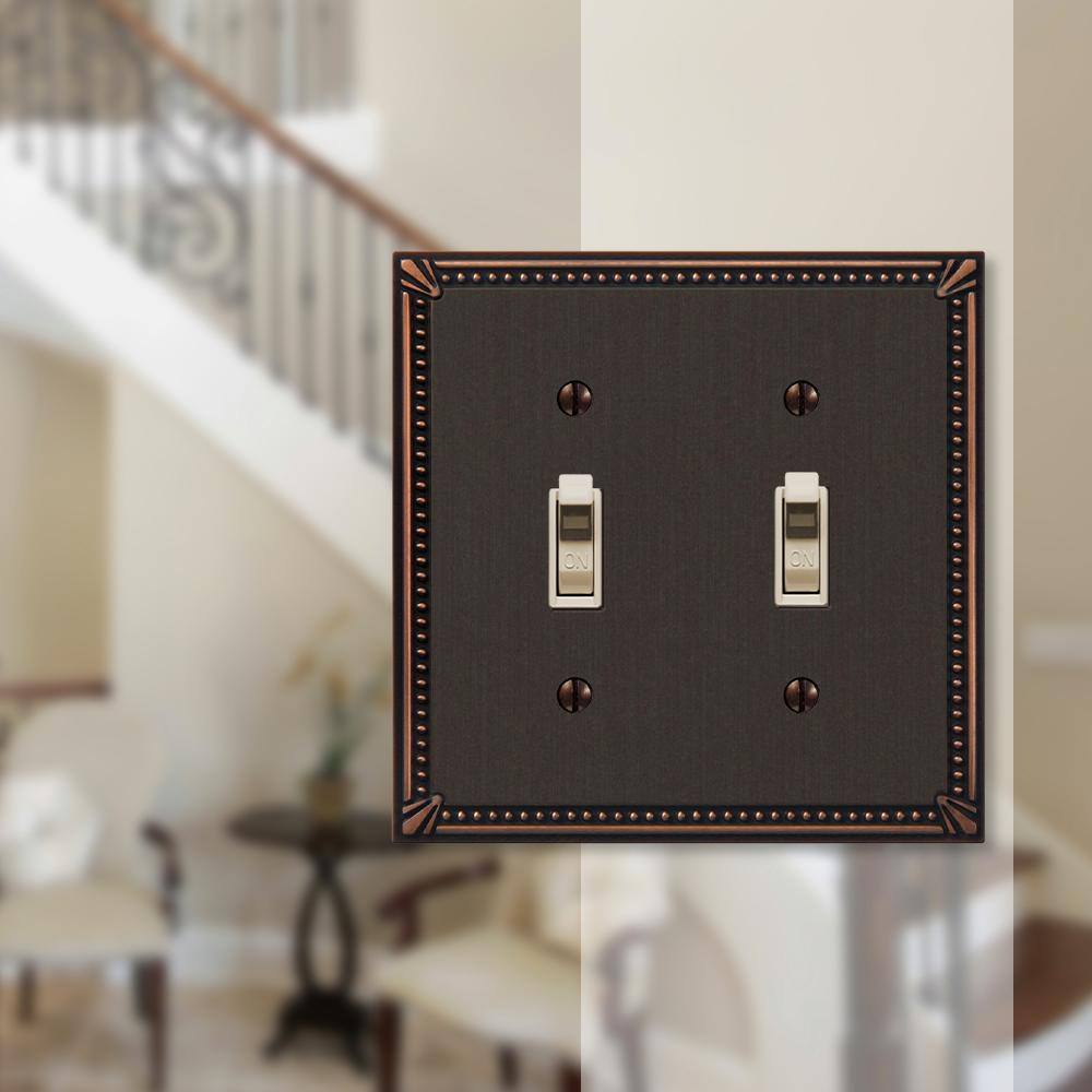 Aged Bronze 2-Gang Cast Metal Toggle Wall Plate