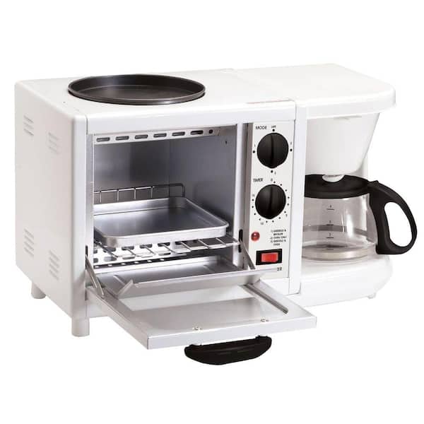 Elite Cuisine Breakfast Station 500 W 4-Slice White Toaster Oven and Coffee Maker