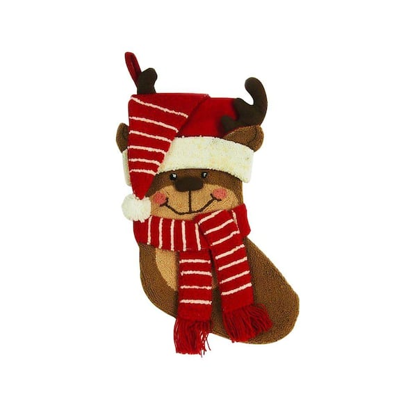 Reindeer Hooked Christmas Stocking - Glitzhome