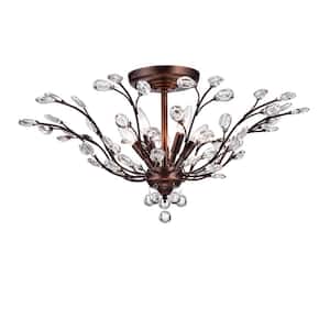 Papavero 26 in. 5-Light Brownish Black Cluster Semi-Flush Mount with No Bulbs Included for Dining/Living Room, Bedroom
