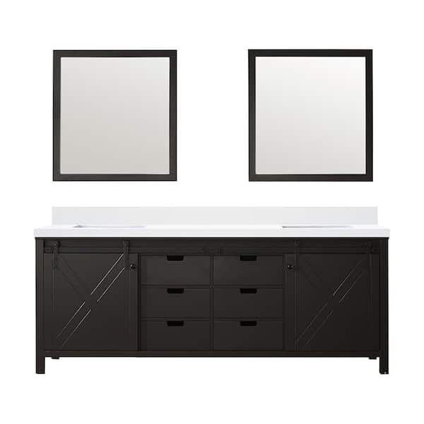 Marsyas 84 in W x 22 in D Brown Double Bath Vanity, Cultured Marble Countertop and 34 in Mirrors