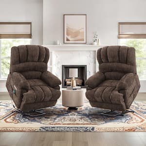 Dark Brown Polyester Power Lift Recliner Chair for Elderly Electric Assist Lift Chair with Massage & Heat Set of 2