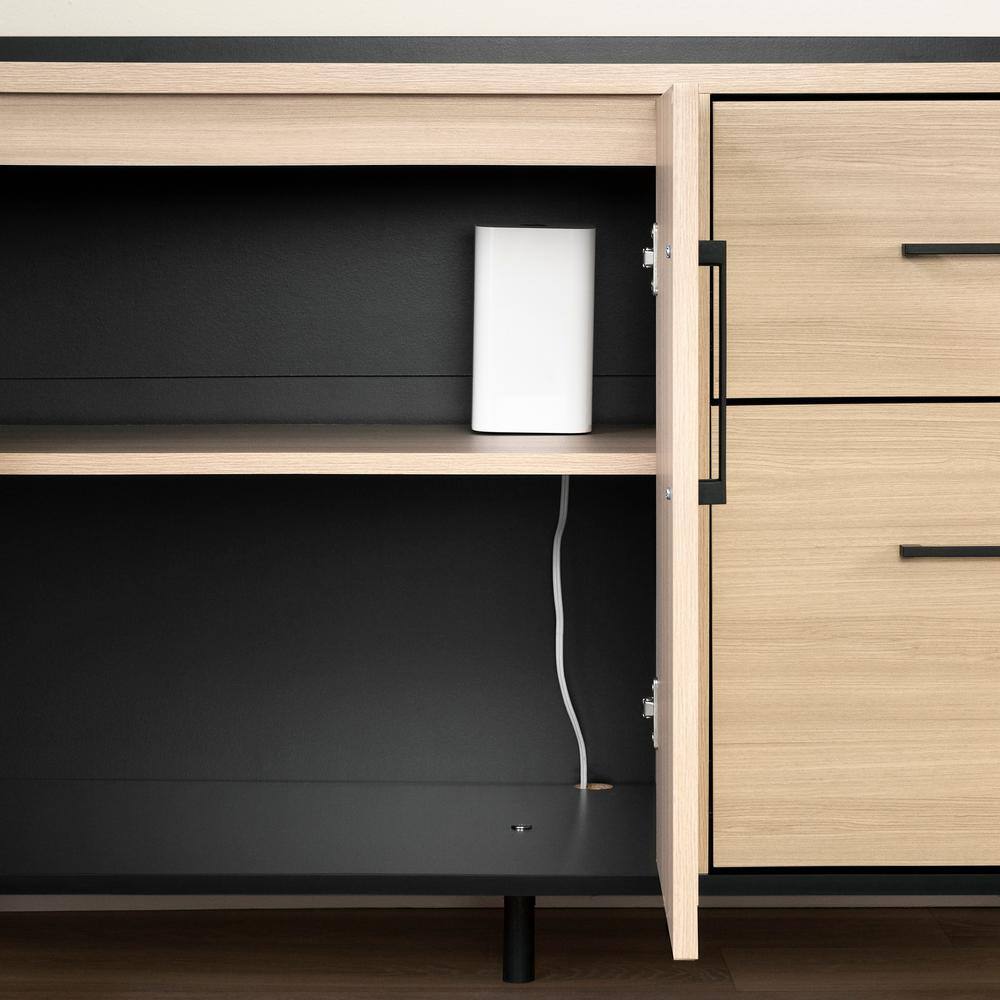 Soft Elm and Matte Black 2-Drawer Lockable Filing Credenza