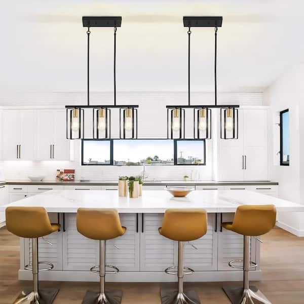 ZSMIHDOH 3-Light Modern Farmhouse Black Metal Kitchen Island