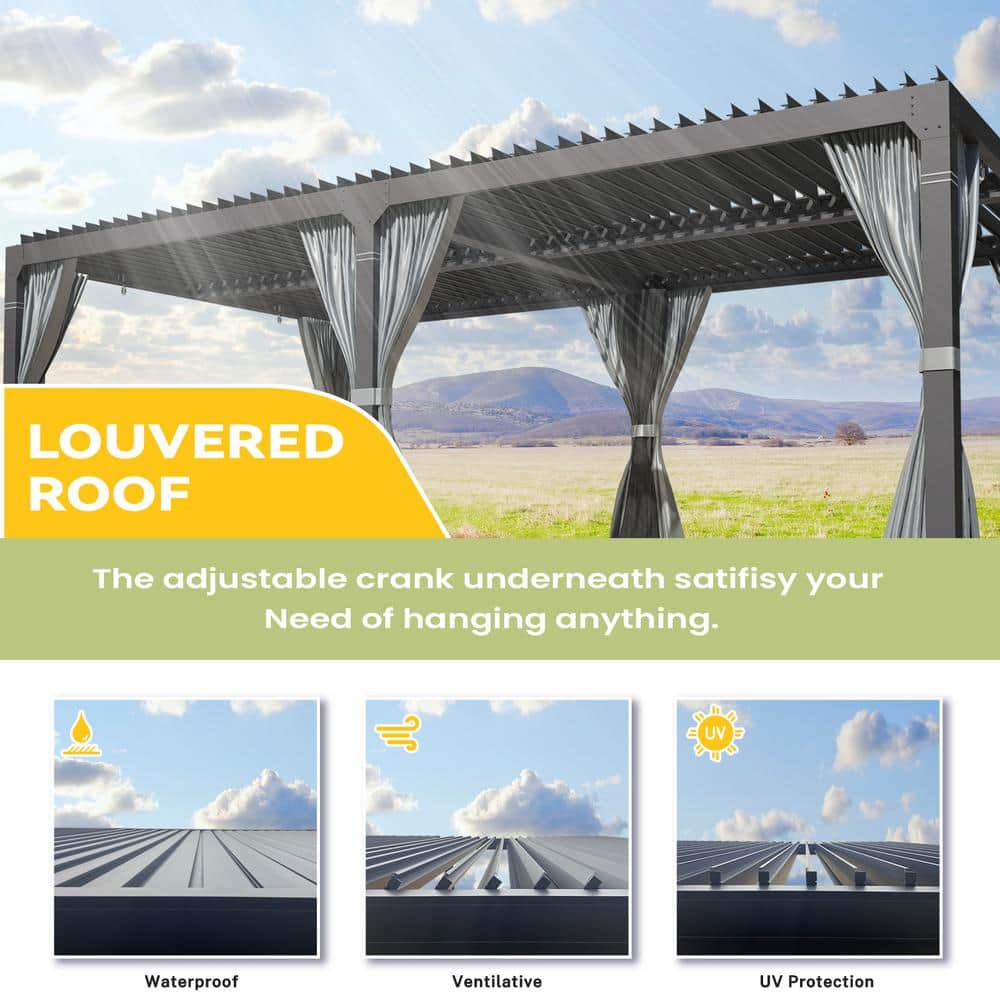 12' x 24' Black Aluminum Patio Gazebo with Adjustable Roof