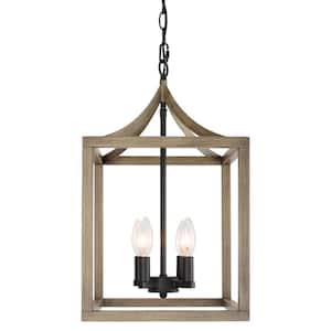 11.75 in. 4-Light Brown Moden Pendant Light with Adjustable Chain