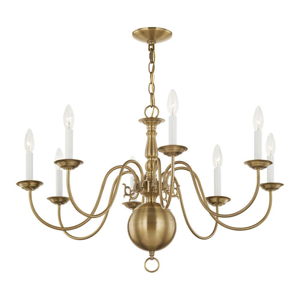 Antique Brass 8-Light Candelabra Chandelier with Chain