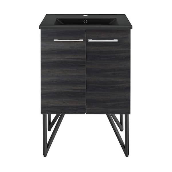 Swiss Madison Annecy 24 in. Bathroom Vanity in Black Walnut with Black Ceramic Sink Top
