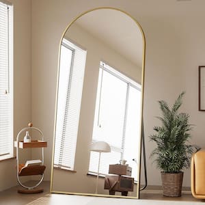 Gold 35 in. W x 76 in. H Arched Aluminum Framed Full Length Floor Mirror