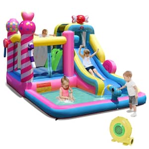 Inflatable Bounce House Sweet Candy Bouncy Castle Bounce House with Water Slide and 480-Watt Blower