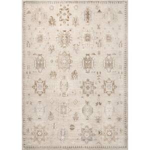 Krystin Machine Washable Distressed Beige 9 ft. x 12 ft. Area Rug