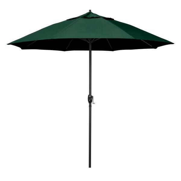 California Umbrella 9 ft. Black Aluminum Market Patio Umbrella Fiberglass Ribs and Auto Tilt in Forest Green Pacifica Premium