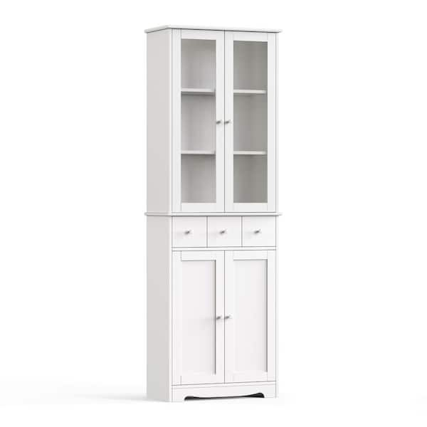 15.74 in. W x 11.8 in. D x 64.96 in. H White Linen Cabinet with Double Door Narrow Height