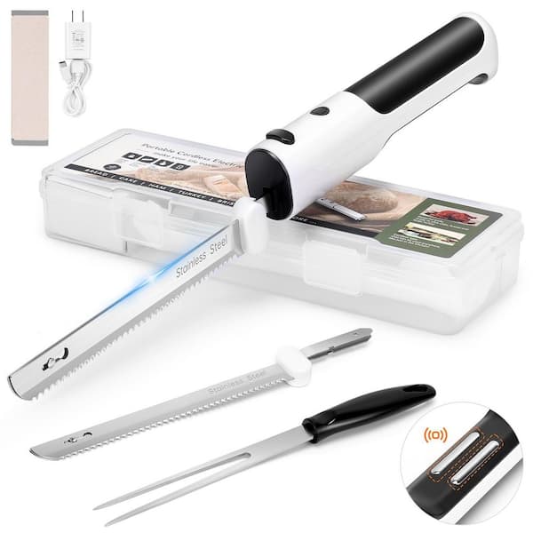 11 in. Stainless Steel Electric Knife Included Dual Blades, Fork and Foldable Cutting Board, for Carving Meats and Bread