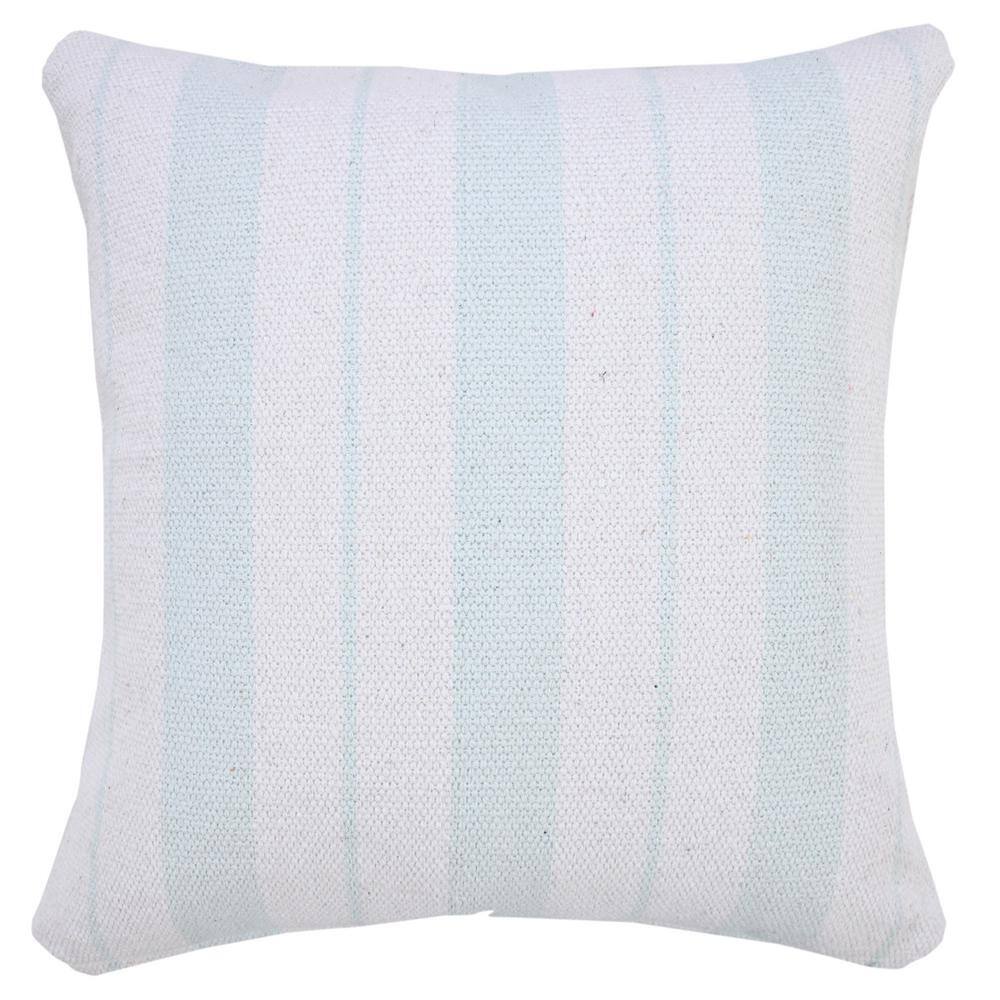 Bright Blue and White Cotton Striped 20'' Square Throw Pillow