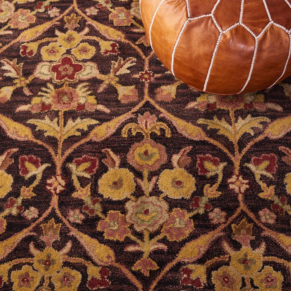 Elegant Dark Plum & Gold Hand-Tufted Wool Rectangular Rug