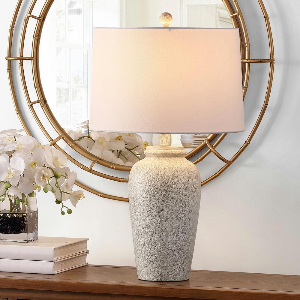 Antique White Textured Ceramic Table Lamp with Drum Shade