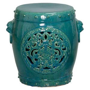 Dragon Medallion Lake Teal Ceramic Outdoor Garden Stool