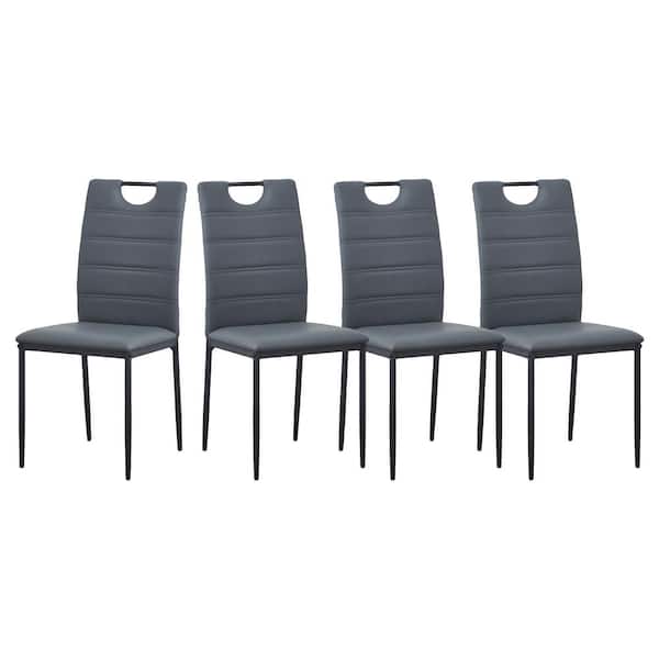 HOMEFUN Modern Light Gray Leather Dining Arm Chair with Cushion and High Back