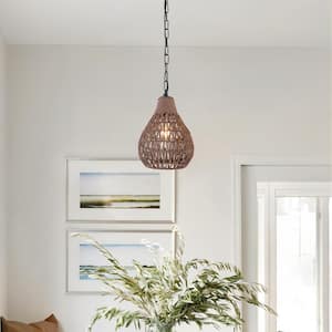 Collision 1-Light Black/Brown Lantern Island Chandelier with Rope Shade