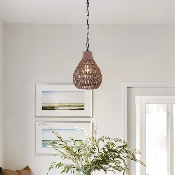Maxax Collision 1-Light Black/Brown Lantern Island Chandelier with Rope Shade