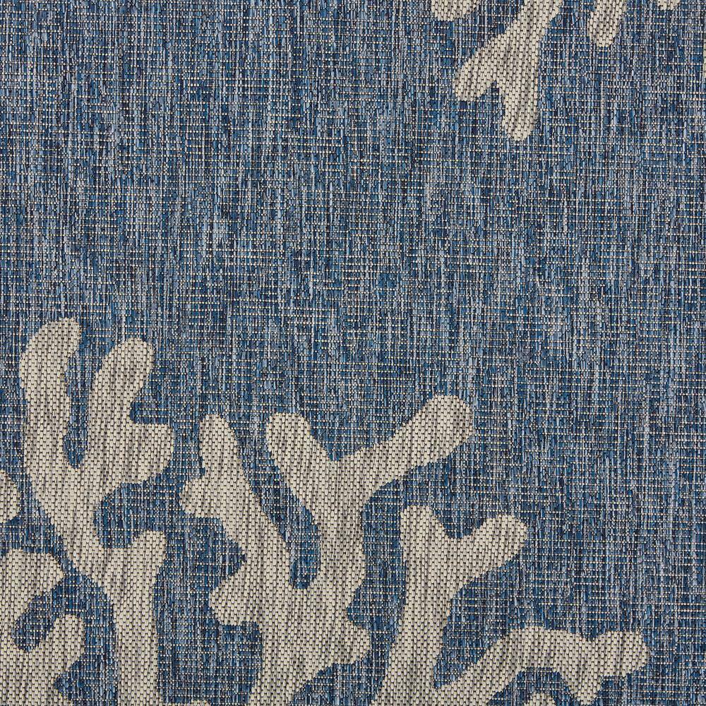 Navy and Gray Coastal Coral Pattern Synthetic Outdoor Rug, 8' x 10'