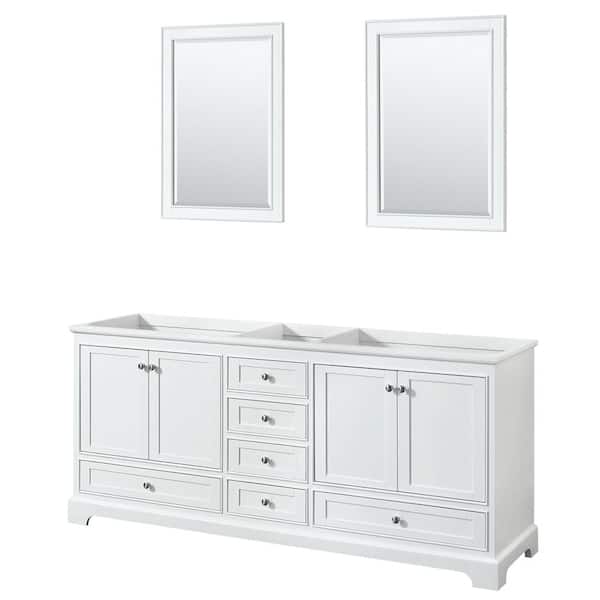 Wyndham Collection Deborah 79 in. W x 21.625 in. D Vanity Cabinet with 24 in. Mirrors in White