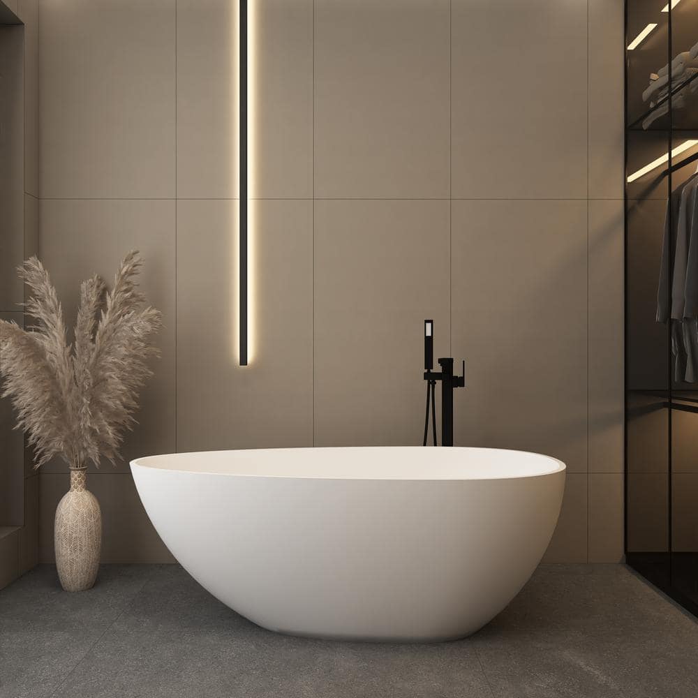 59 in. x 30 in. Soaking Bathtub with Left Drain in Matte White
