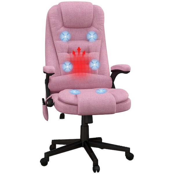 HOMCOM Pink Linen Massage Chair with Reclining Backrest