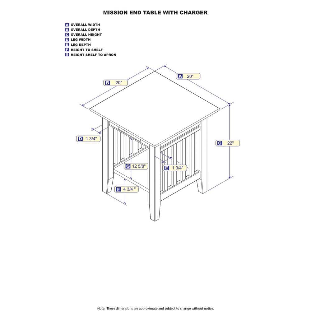White Mission End Table with Charging Station