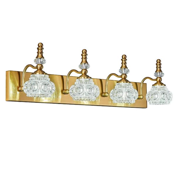 Home Lighting Fixture Width 27.55" In. " 4-light Gold Modern Glass Crystal Vanity Light-Vintage For Bathroom(JW-493)